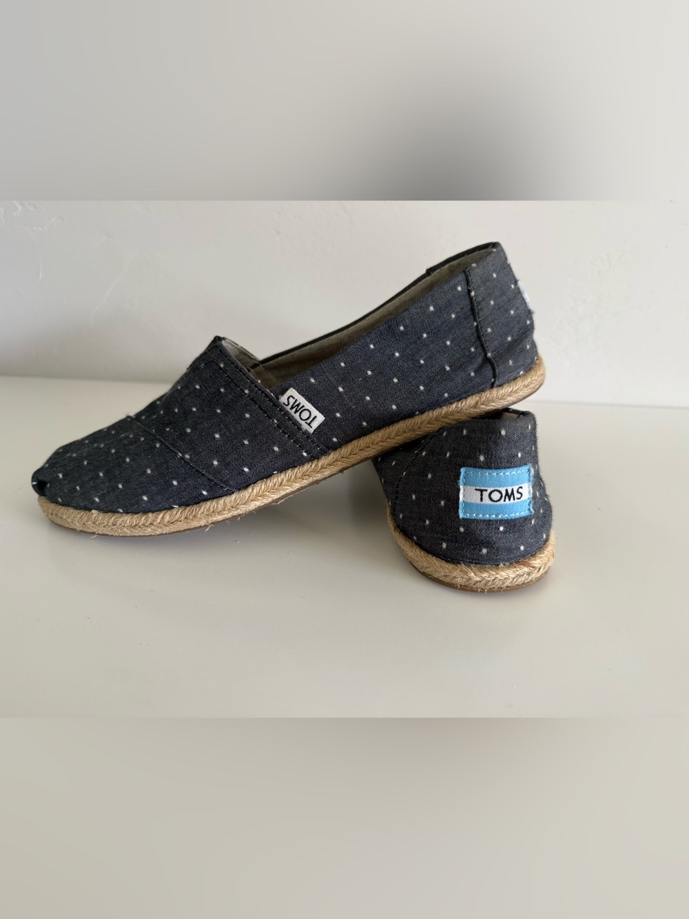 TOMS Dark Blue Polka Dot Slip-On Espadrilles